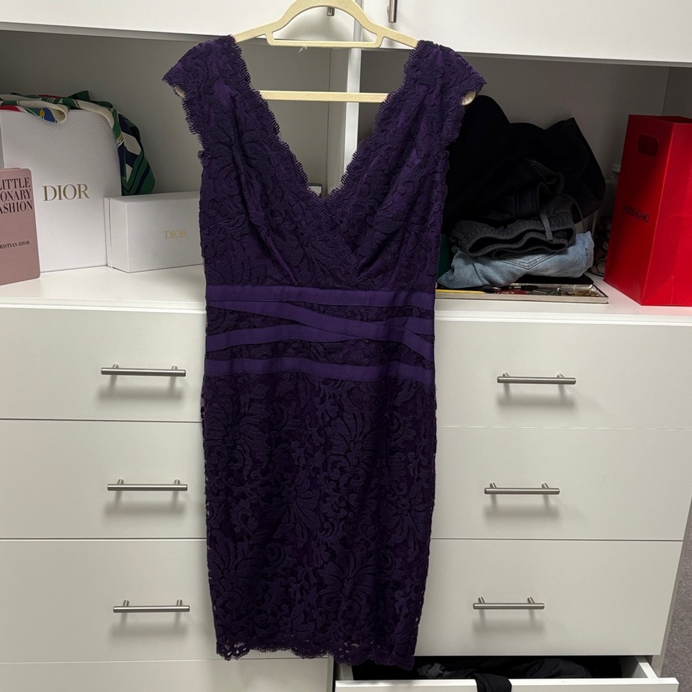 Tadashi Shoji Deep Purple Lace Midi Dress